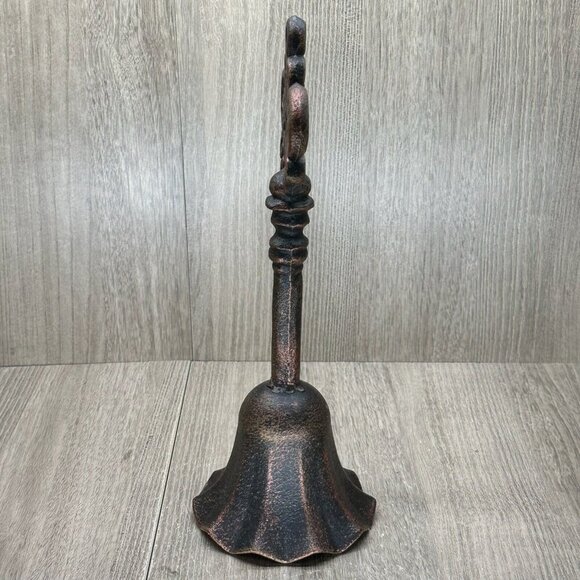 Vintage Cast Iron Handheld Bell Tabletop Décor Ornate School Church Farm Cottage - Picture 4 of 9